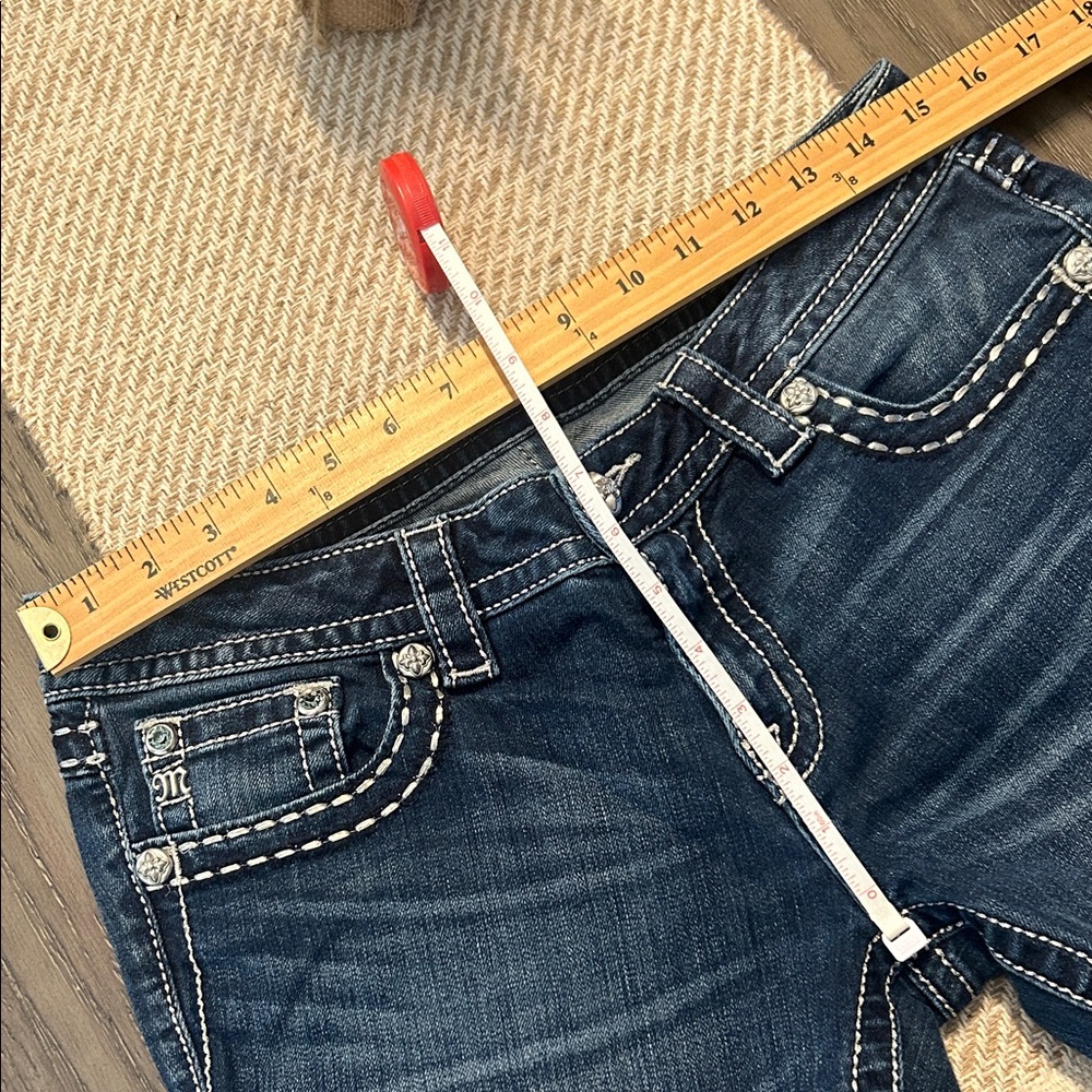 MISS ME⚜️Skinny JEANS Dark Blue Fleur-de-Lis & Crosses Size 30 JP5579S2 - Picture 12 of 14
